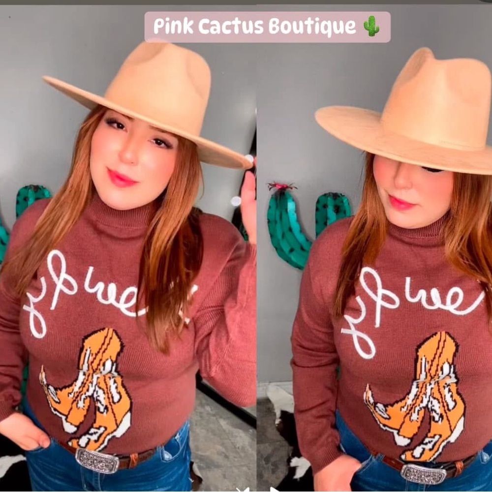 Brown Graphic Turtleneck Sweater -